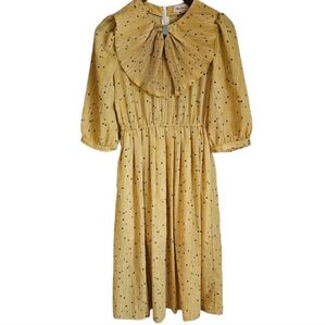 Modcloth Miss Patina Mecco Yellow Retro Vintage Polka Dot Bow Midi Dress…